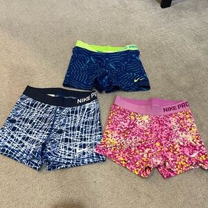 Nike Pro Women's Shorts Trio - Blue, Pink, Multicolor size small EUC